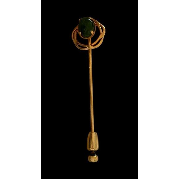 Arthur Pepper ART Stick Pin 1/20th 12k GF Nephrite Jade Jewelry 1950s Jewelry - Picture 6 of 11